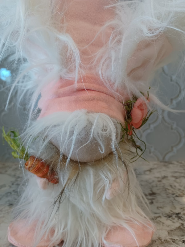 Peach Bunny with Fuzzy Ears Gnome